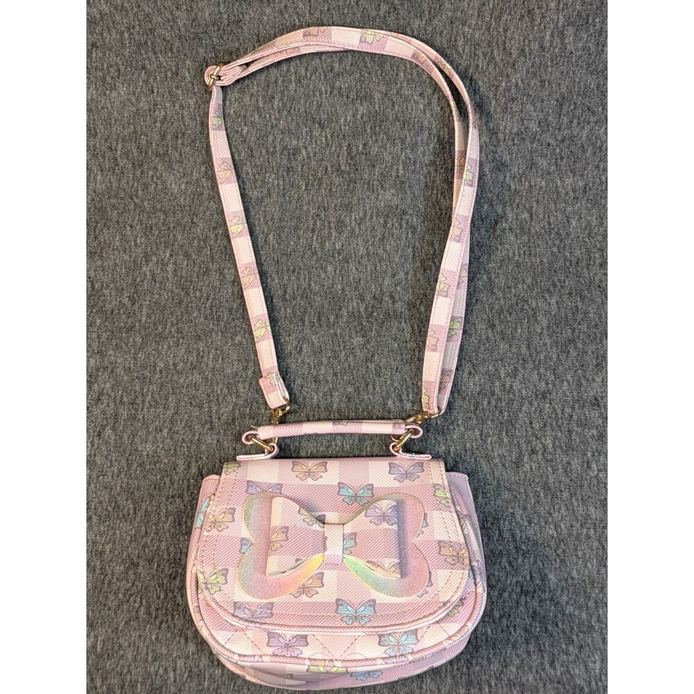 Under One Sky Pink Butterfly Bow Crossbody Purse Plaid Quilted Top Handle